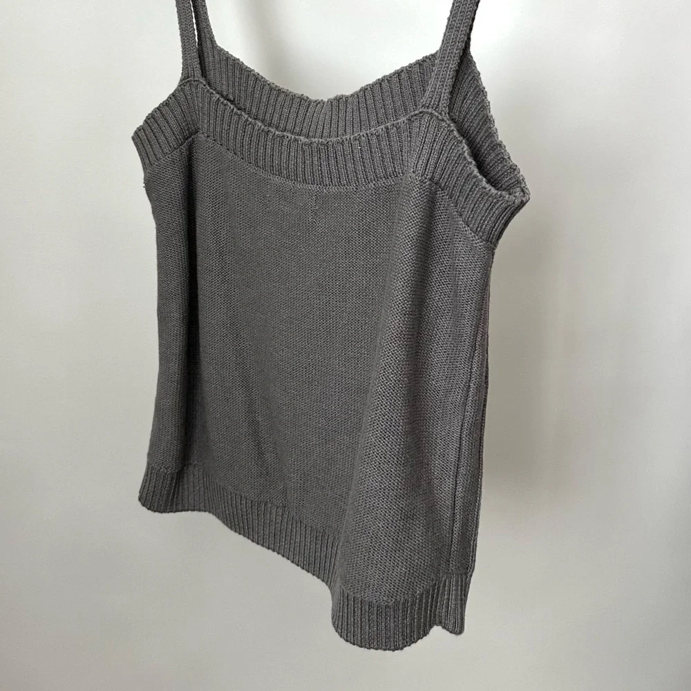 ANTHROPOLOGIE GRAY CABLE KNIT TANK TOP Cropped Length Slim Fit Size-Large - Picture 8 of 9